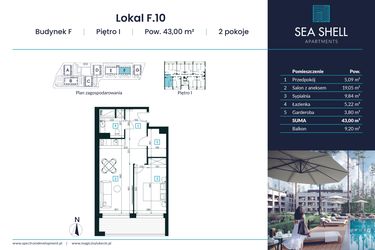 Rzut - Mieszkanie na sprzedaż 2 pokoje o powierzchni 43 m² - numer F.10 w Magiczny Łukęcin