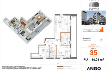 Rzut - Mieszkanie na sprzedaż 3 pokoje o powierzchni 66,26 m² - numer 35 w Osiedle Bulwar bud. 4