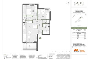 Rzut - Mieszkanie na sprzedaż 3 pokoje o powierzchni 62,09 m² - numer F2.A.01.01 w Sady Żoliborz II