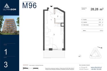 Rzut - Mieszkanie na sprzedaż 1 pokój o powierzchni 28,28 m² - numer M096 w Ultradom