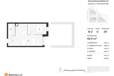 Rzut - Mieszkanie na sprzedaż 2 pokoje o powierzchni 43,11 m² - numer 30 w Koncertowa Dolina