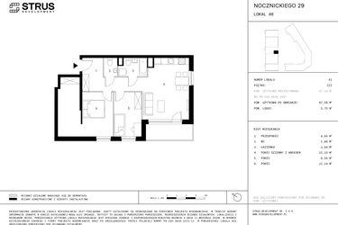 Rzut - Mieszkanie na sprzedaż 3 pokoje o powierzchni 67,58 m² - numer A8.P3 w Nocznickiego 29 bud. A