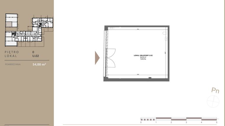Rzut - Lokal użytkowy na sprzedaż 1 pokój o powierzchni 54 m² - numer U02 w BETWEEN