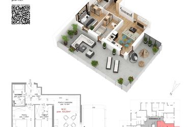 Rzut - Mieszkanie na sprzedaż 3 pokoje o powierzchni 53,23 m² - numer 1 w Villa Park - Etap IV