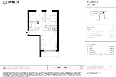 Rzut - Mieszkanie na sprzedaż 3 pokoje o powierzchni 58,74 m² - numer 5.A11 w Staszica 3