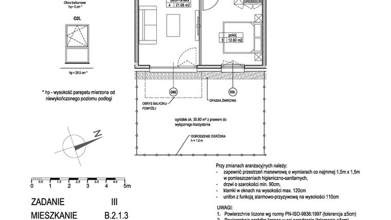 Rzut - Mieszkanie na sprzedaż 2 pokoje o powierzchni 45,17 m² - numer B.2.1.3 w Atut III