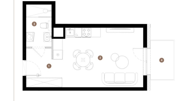 Rzut - Mieszkanie na sprzedaż 1 pokój o powierzchni 30,17 m² - numer C2.00.02 w Apartamenty Reytana