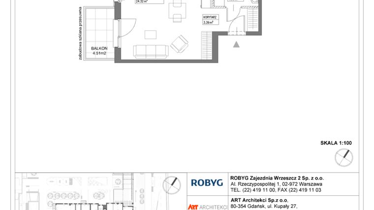 Rzut - Mieszkanie na sprzedaż 1 pokój o powierzchni 31,77 m² - numer I1.1M07 w Nowa Wałowa bud. I1