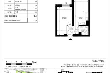 Rzut - Mieszkanie na sprzedaż 2 pokoje o powierzchni 34,58 m² - numer A-1-12 w Zamieszkaj na Rudawskiej 5