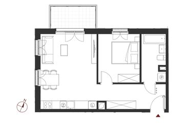Rzut - Mieszkanie na sprzedaż 2 pokoje o powierzchni 46,61 m² - numer B.2.21 w Apartamenty Symfonia