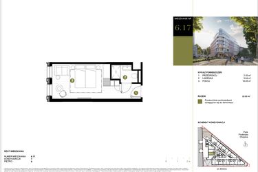 Rzut - Mieszkanie na sprzedaż 1 pokój o powierzchni 22,82 m² - numer 617 w Y3 Signature Hotel