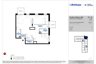 Rzut - Mieszkanie na sprzedaż 1 pokój o powierzchni 76,89 m² - numer D1.15 w Bulwar Północny