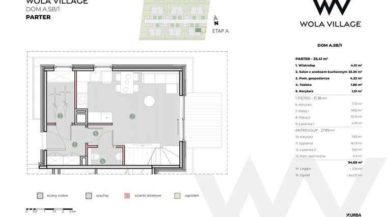 Rzut - Dom na sprzedaż 4 pokoje o powierzchni 94,72 m² - numer A.5B/1 w Wola Village