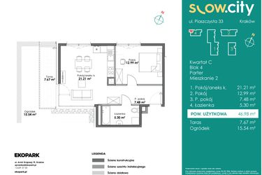 Rzut - Mieszkanie na sprzedaż 2 pokoje o powierzchni 46,98 m² - numer C4-2 w Slow City