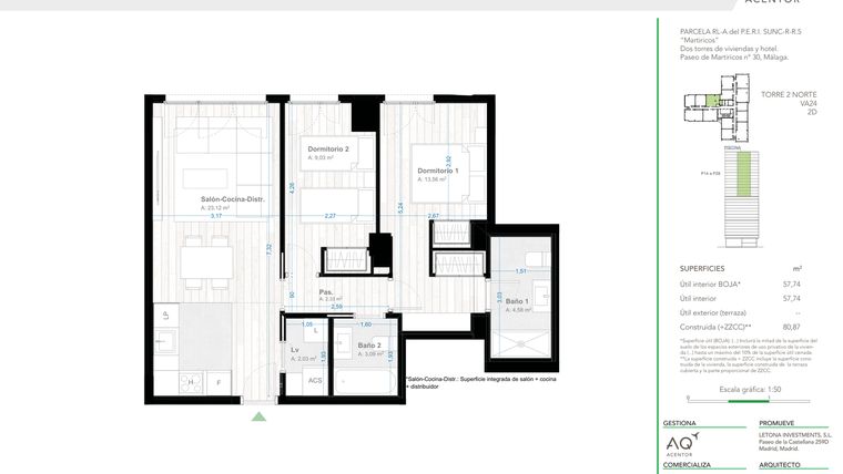 Rzut - Mieszkanie na sprzedaż 2 pokoje o powierzchni 80 m² - numer 2-28-e w AQ Urban Sky