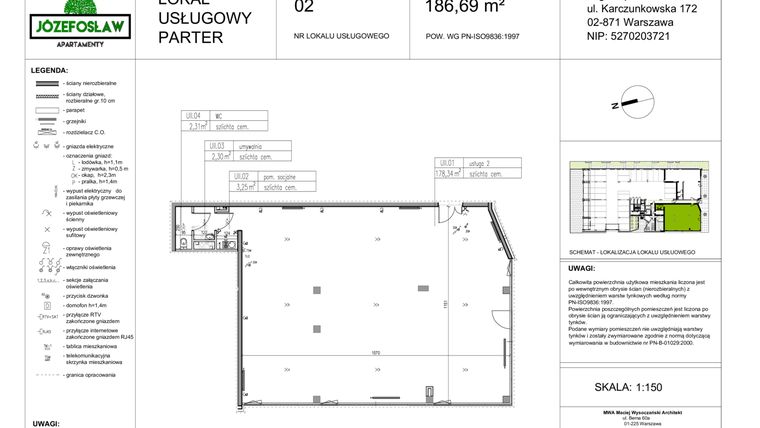 Rzut - Lokal użytkowy na sprzedaż 1 pokój o powierzchni 186,69 m² - numer 02 w Józefosław Apartamenty