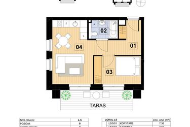 Rzut - Mieszkanie na sprzedaż 2 pokoje o powierzchni 36,79 m² - numer L5 w Green Park Resort III