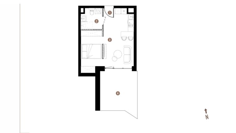 Rzut - Mieszkanie na sprzedaż 1 pokój o powierzchni 32,06 m² - numer A2.1.11 w Belg Apartamenty etap II