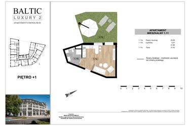 Rzut - Mieszkanie na sprzedaż 1 pokój o powierzchni 31,56 m² - numer 1.11 w Baltic Luxury 2