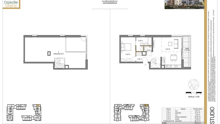 Rzut - Mieszkanie na sprzedaż 2 pokoje o powierzchni 105,34 m² - numer 37 w Osiedle Sfera etap II