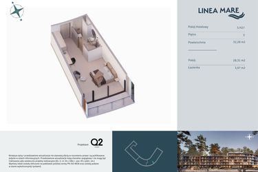 Rzut - Mieszkanie na sprzedaż 1 pokój o powierzchni 32,28 m² - numer 3.H27 w Linea Mare - apartamenty inwestycyjne