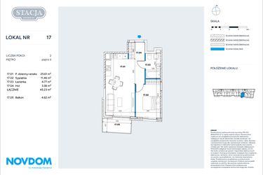Rzut - Mieszkanie na sprzedaż 2 pokoje o powierzchni 45,23 m² - numer 17 w Stacja Grodzisk