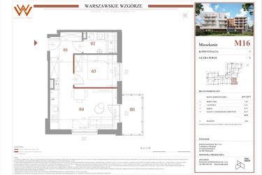 Rzut - Mieszkanie na sprzedaż 2 pokoje o powierzchni 39,12 m² - numer M16 w Warszawskie Wzgórze
