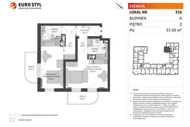 Rzut - Mieszkanie na sprzedaż 1 pokój o powierzchni 57,42 m² - numer A.216 w Esencja - Apartamenty inwestycyjne