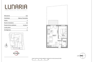 Rzut - Mieszkanie na sprzedaż 2 pokoje o powierzchni 41,03 m² - numer C02 w Lunaria