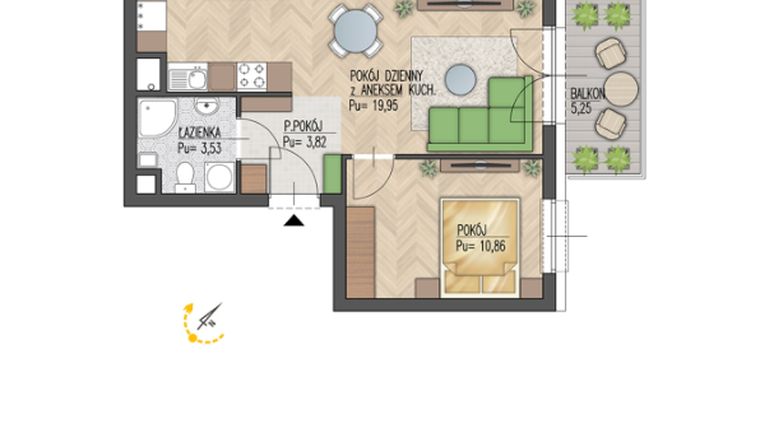 Rzut - Mieszkanie na sprzedaż 2 pokoje o powierzchni 38,16 m² - numer 140 w Enklawa Starosielce