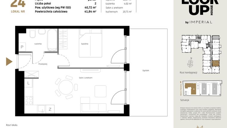Rzut - Mieszkanie na sprzedaż 2 pokoje o powierzchni 40,72 m² - numer A.24 w Look Up House