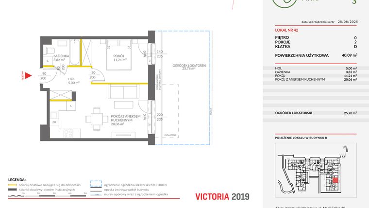 Rzut - Mieszkanie na sprzedaż 2 pokoje o powierzchni 40,09 m² - numer 42 w Olchowy Park III