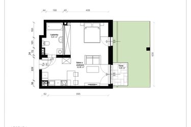 Rzut - Mieszkanie na sprzedaż 1 pokój o powierzchni 38,79 m² - numer B.0.08.1a w ATRIUM