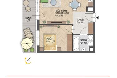 Rzut - Mieszkanie na sprzedaż 2 pokoje o powierzchni 43,74 m² - numer 72 w Enklawa Starosielce