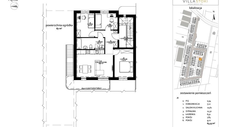 Rzut - Mieszkanie na sprzedaż 4 pokoje o powierzchni 63,55 m² - numer J8 w Villa Stoki (mieszkania)