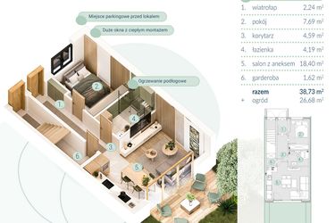 Rzut - Mieszkanie na sprzedaż 2 pokoje o powierzchni 38,73 m² - numer A.4.1 w Enklawa