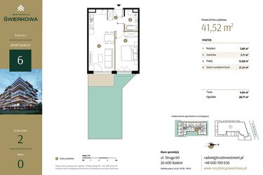 Rzut - Mieszkanie na sprzedaż 2 pokoje o powierzchni 41,52 m² - numer M.6 w Rezydencja Świerkowa - etap II