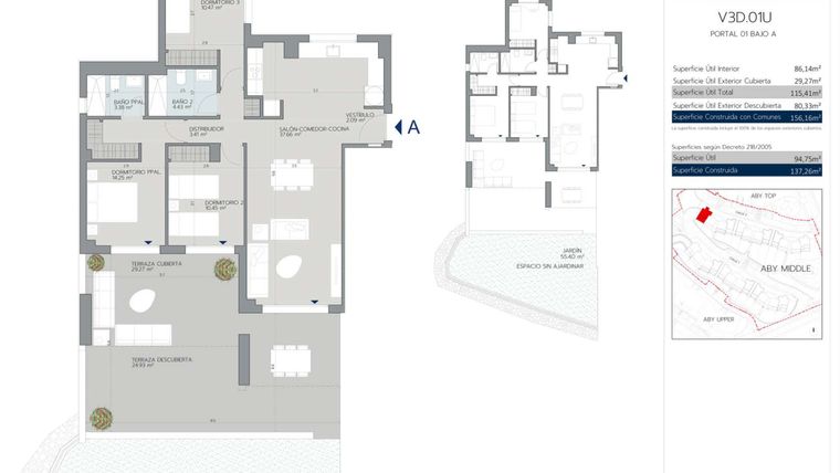 Rzut - Mieszkanie na sprzedaż 3 pokoje o powierzchni 124 m² - numer 1.0.A w Aby Middle