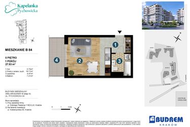 Rzut - Mieszkanie na sprzedaż 1 pokój o powierzchni 27,93 m² - numer B84 w Kapelanka-Pychowicka Etap III