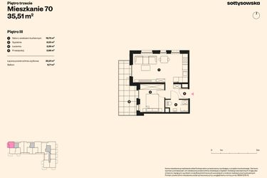 Rzut - Mieszkanie na sprzedaż 2 pokoje o powierzchni 35,51 m² - numer 70 w Sołtysowska