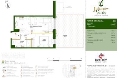 Rzut - Mieszkanie na sprzedaż 2 pokoje o powierzchni 37,23 m² - numer 4 w Julianów Verde