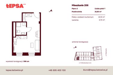 Rzut - Mieszkanie na sprzedaż 1 pokój o powierzchni 25,8 m² - numer M206 w Tepsa Kato