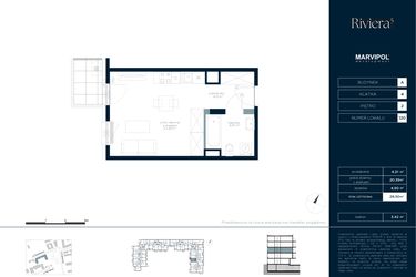 Rzut - Mieszkanie na sprzedaż 1 pokój o powierzchni 29,5 m² - numer A.M120 w Riviera⁵
