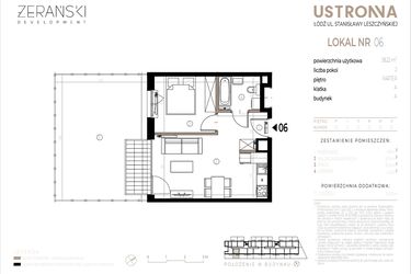 Rzut - Mieszkanie na sprzedaż 2 pokoje o powierzchni 38,22 m² - numer A006 w Ustronna