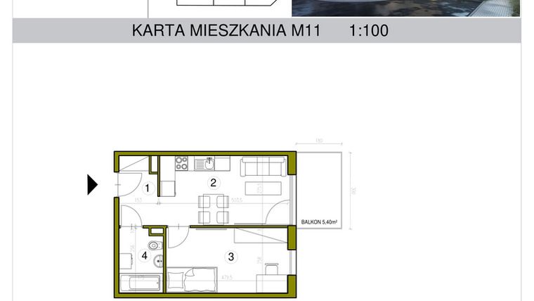Rzut - Mieszkanie na sprzedaż 2 pokoje o powierzchni 33,96 m² - numer M11 w Kameralna Golikówka
