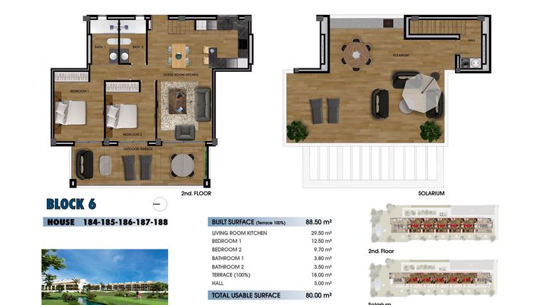 Rzut - Mieszkanie na sprzedaż 3 pokoje o powierzchni 88,5 m² - numer 2-186 w Apartamenty w Los Alcázares - 40379092