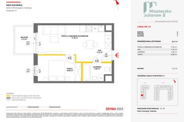 Rzut - Mieszkanie na sprzedaż 2 pokoje o powierzchni 36,73 m² - numer 33 w Miasteczko Julianów etap 2