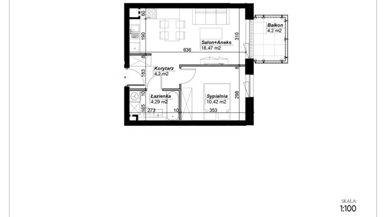 Rzut - Mieszkanie na sprzedaż 2 pokoje o powierzchni 37,38 m² - numer C.76 w Narcyzowe Wzgórza II