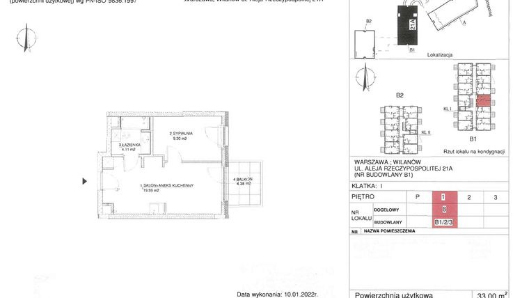 Rzut - Mieszkanie na sprzedaż 1 pokój o powierzchni 33 m² - numer 8 w RZ21