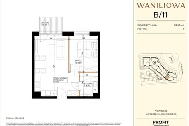 Rzut - Mieszkanie na sprzedaż 2 pokoje o powierzchni 38,55 m² - numer WA2/B/11 w Waniliowa